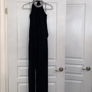 Glam Black Jumpsuit w/Rhinestone Halter